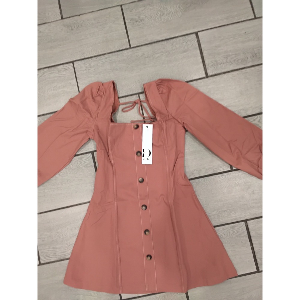 D.ARK Womens Dusty Rose Pink Square Neck Puff Sleeve Button Front Mini Dress XS